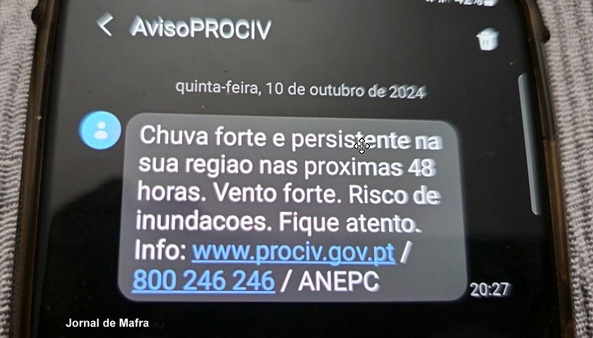 Aviso por SMS Proteção Civil